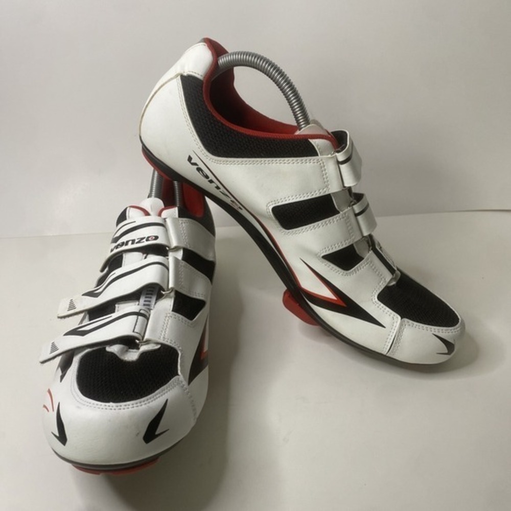 Venzo MX Indoor Cycling Shoes Mens‎ US Size 12 EU 47 White/Black/Red CYCLING